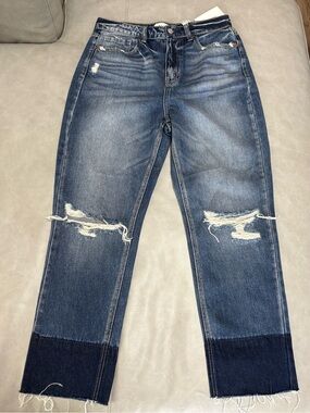 CELLO Distressed High-Rise Straight Cropped Jeans - Blue NWT